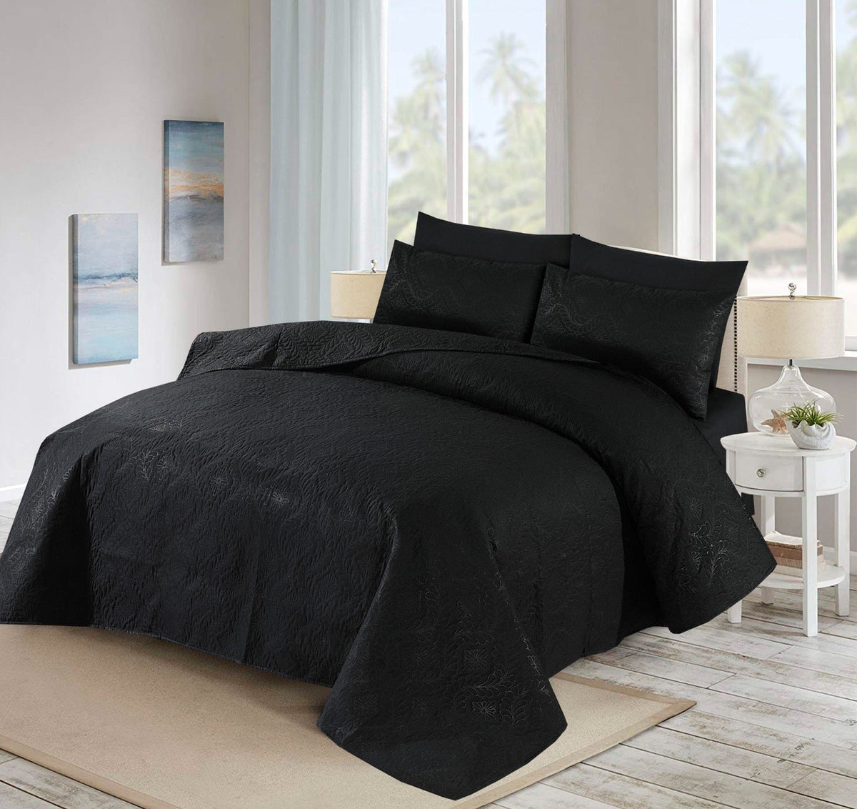 (Black) BEDSPREAD Set (Light Filling)