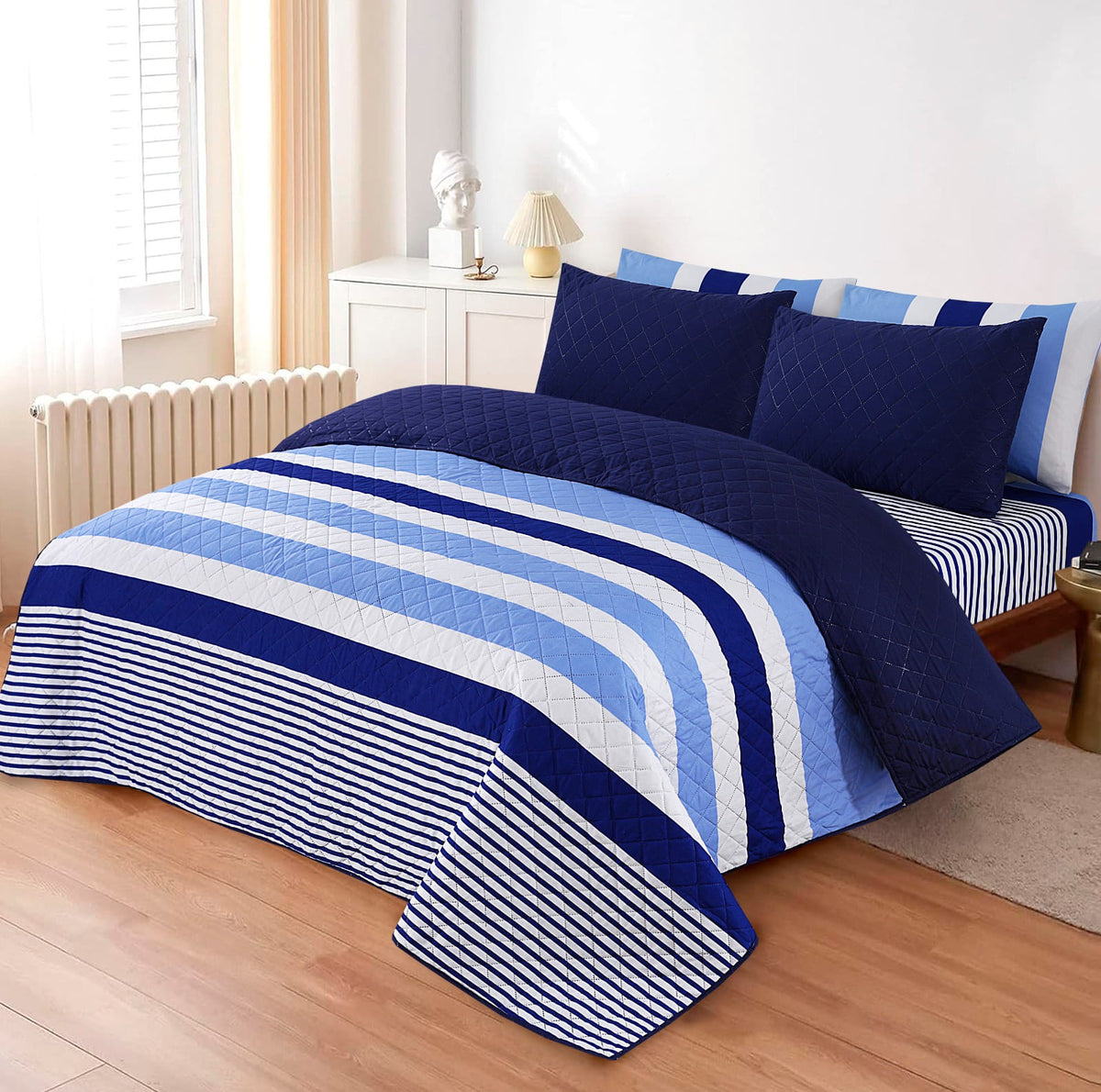 D# 208 LUXURY PRINTED QUILTED COMFORTER SET - 6PC (Light Filling)