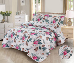 Pinky flawer- 3pcs BEDSPREAD Set  printed (Light Filling)