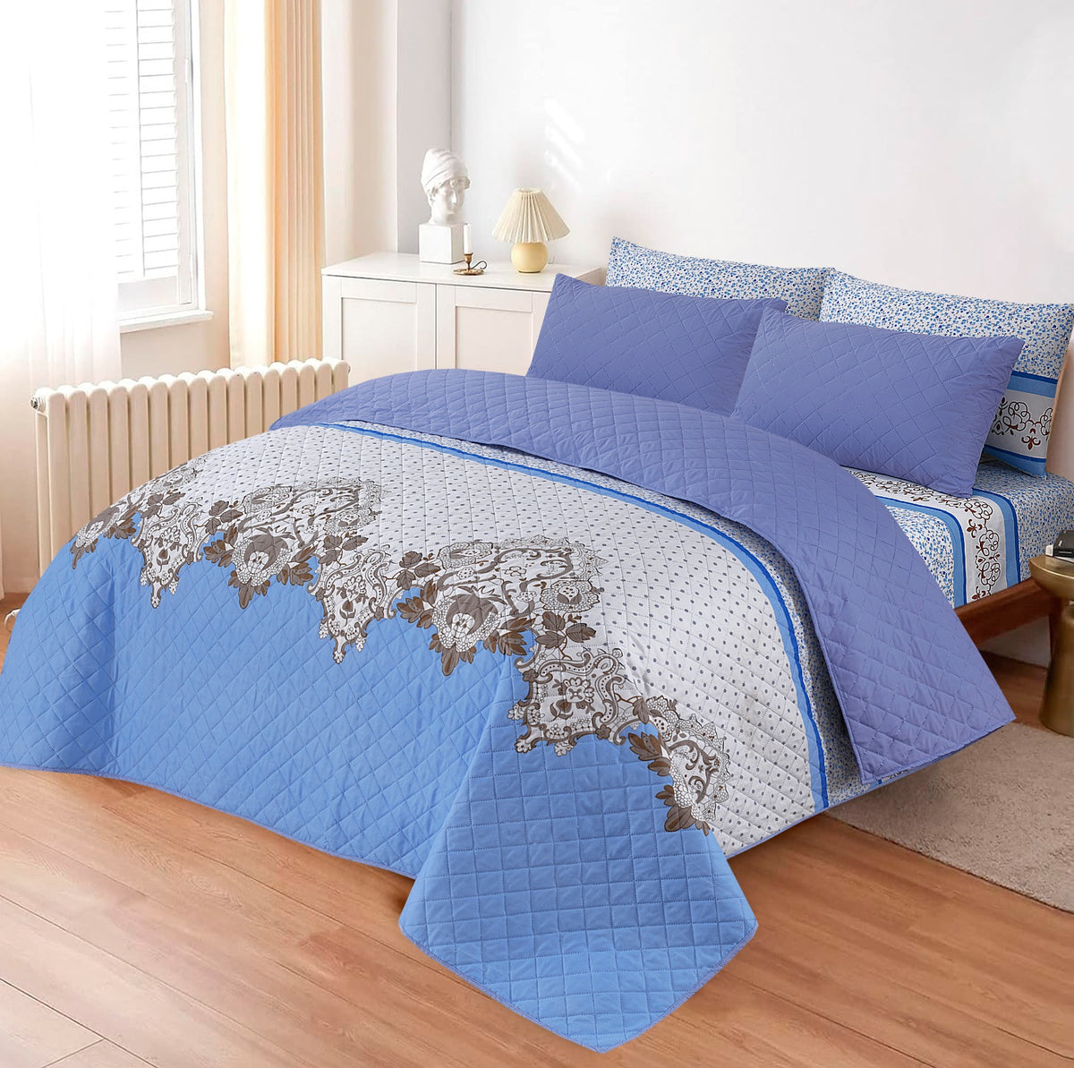 D# 207 LUXURY PRINTED QUILTED COMFORTER SET - 6PC (Light Filling)