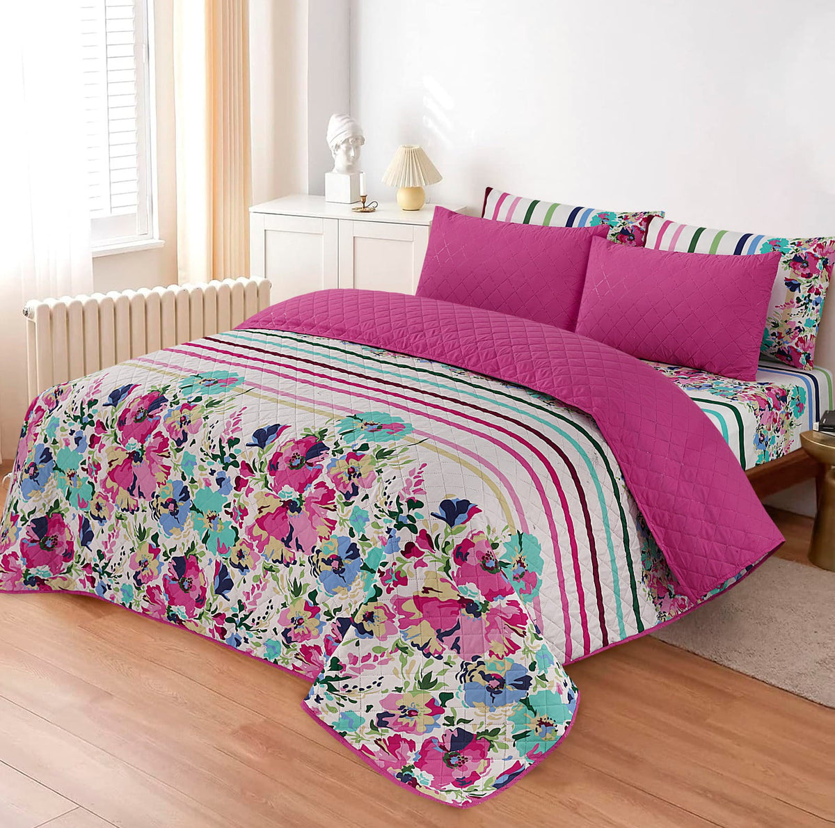 D# 206 LUXURY PRINTED QUILTED COMFORTER SET - 6PC (Light Filling)