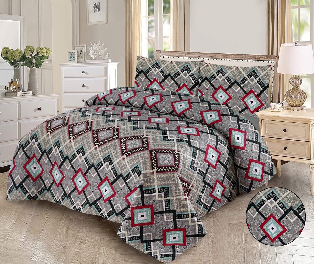 Multi - 3pcs BEDSPREAD Set  printed (Light Filling)