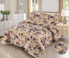 Pink flower- 3pcs BEDSPREAD Set  printed (Light Filling)