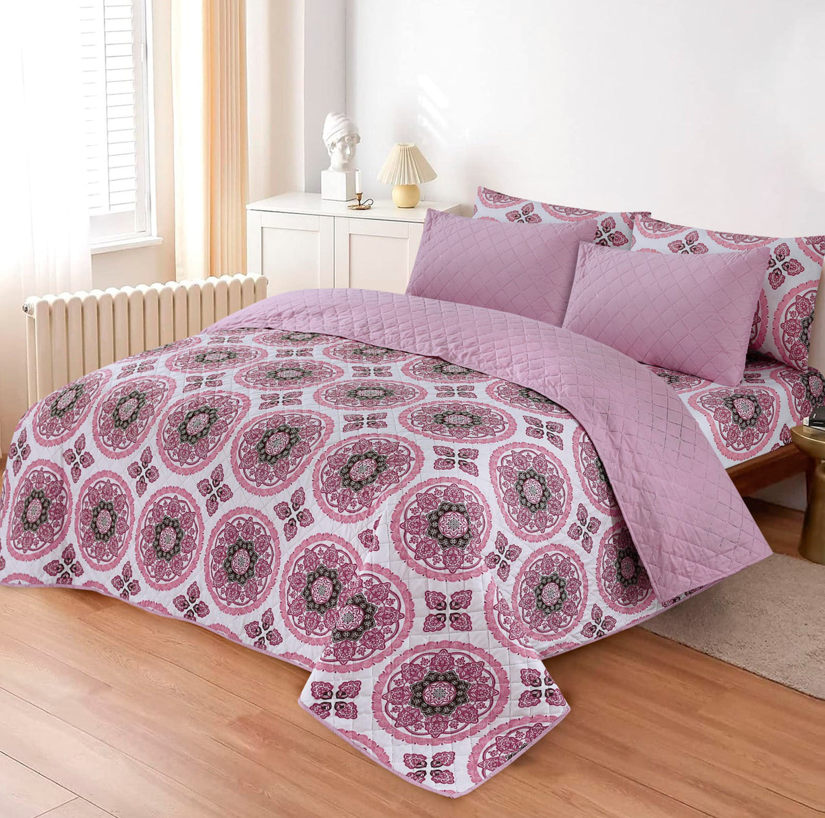 D# 203 LUXURY PRINTED QUILTED COMFORTER SET - 6PC (Light Filling)