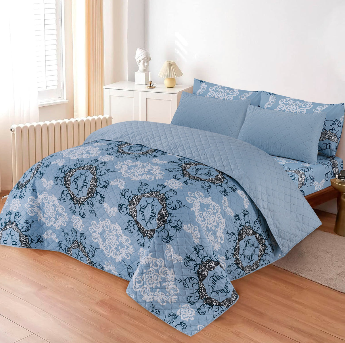 D# 213 LUXURY PRINTED QUILTED COMFORTER SET - 6PC (Light Filling)