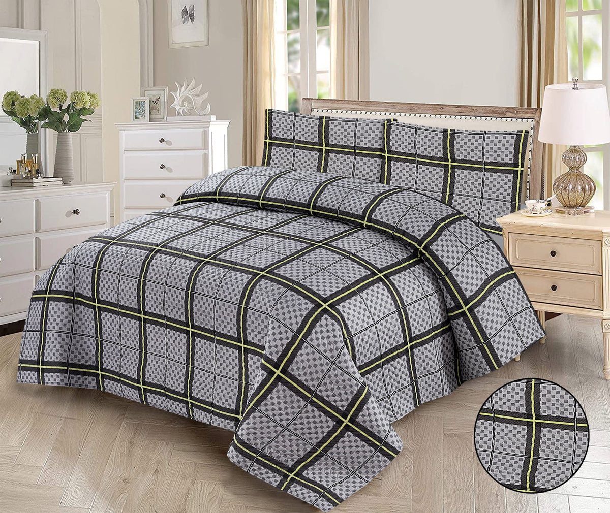 Gray box- 3pcs BEDSPREAD Set  printed (Light Filling)
