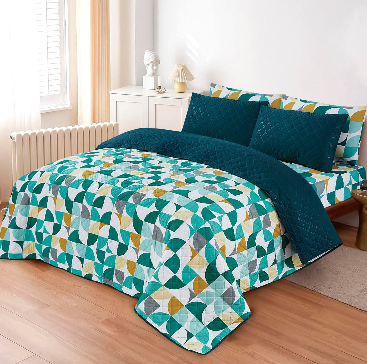 D# 205 LUXURY PRINTED QUILTED COMFORTER SET - 6PC (Light Filling)