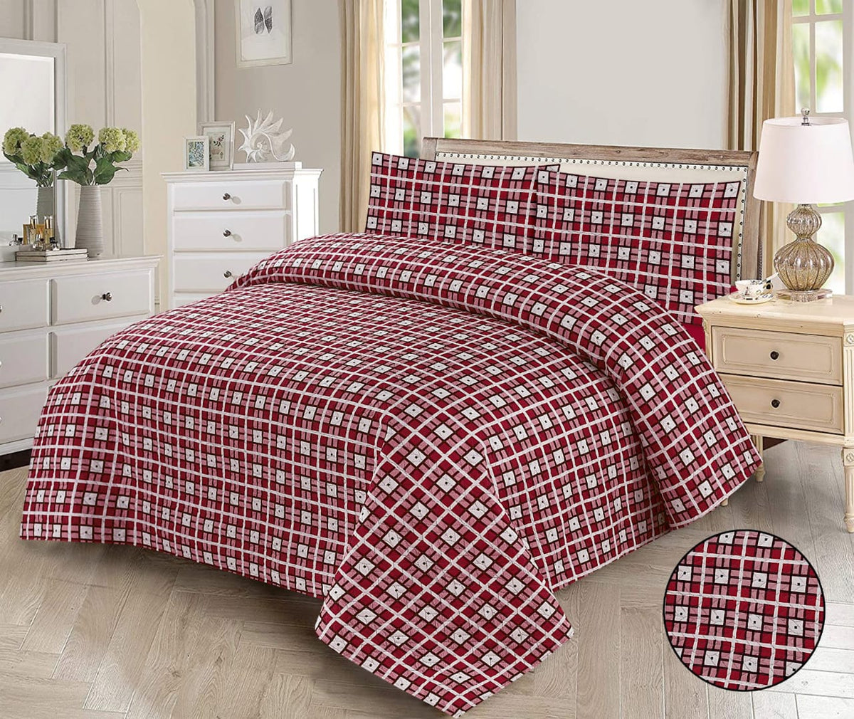 Reddish box- 3pcs BEDSPREAD Set  printed (Light Filling)