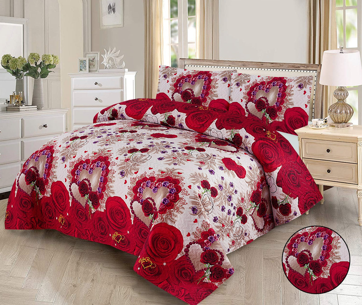 Flawery Ruse- 3pcs BEDSPREAD Set  printed (Light Filling)