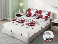 Red rouse- printed Quilted Waterproof Mattress Protector-