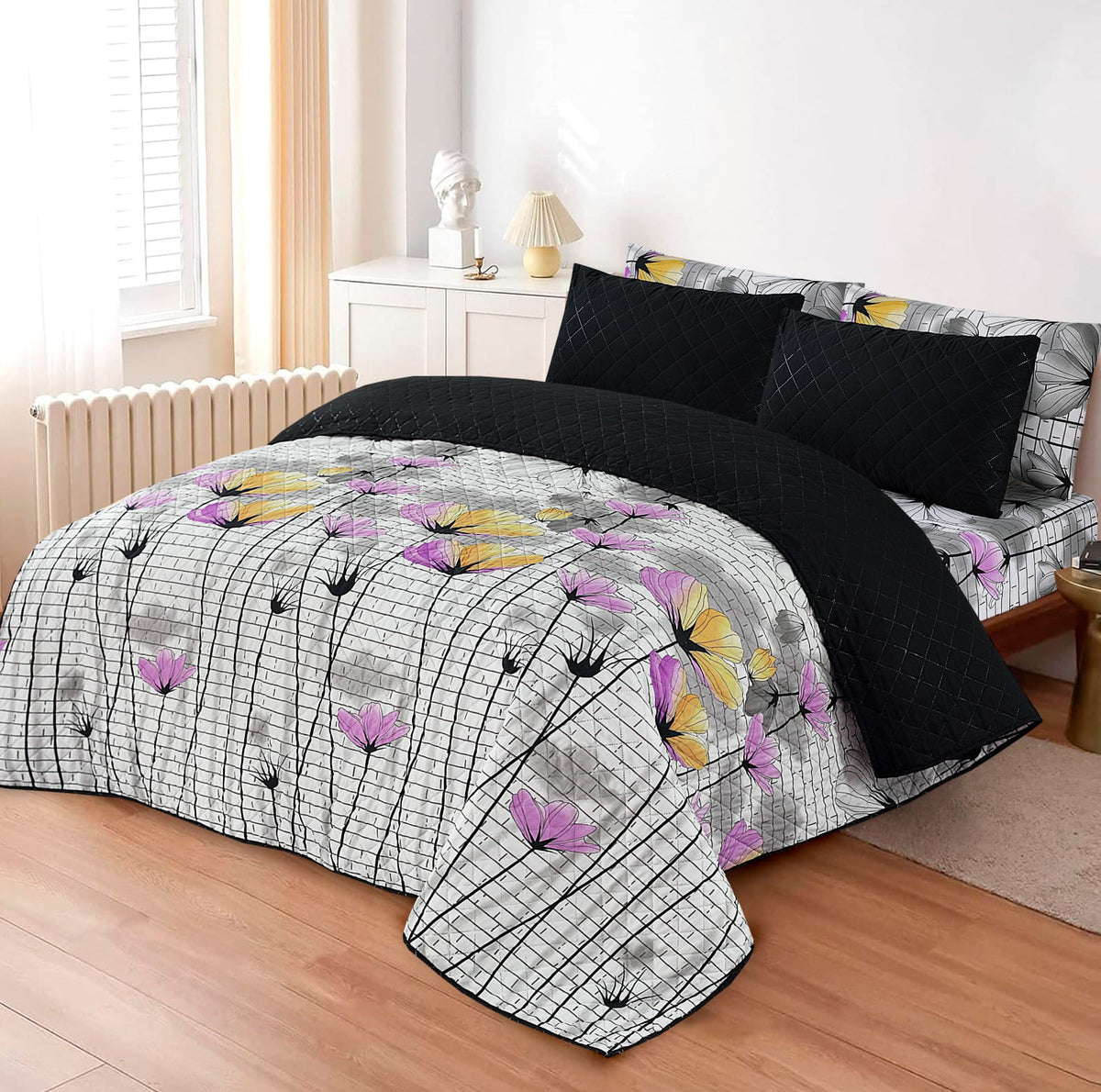 D# 212 LUXURY PRINTED QUILTED COMFORTER SET - 6PC (Light Filling)