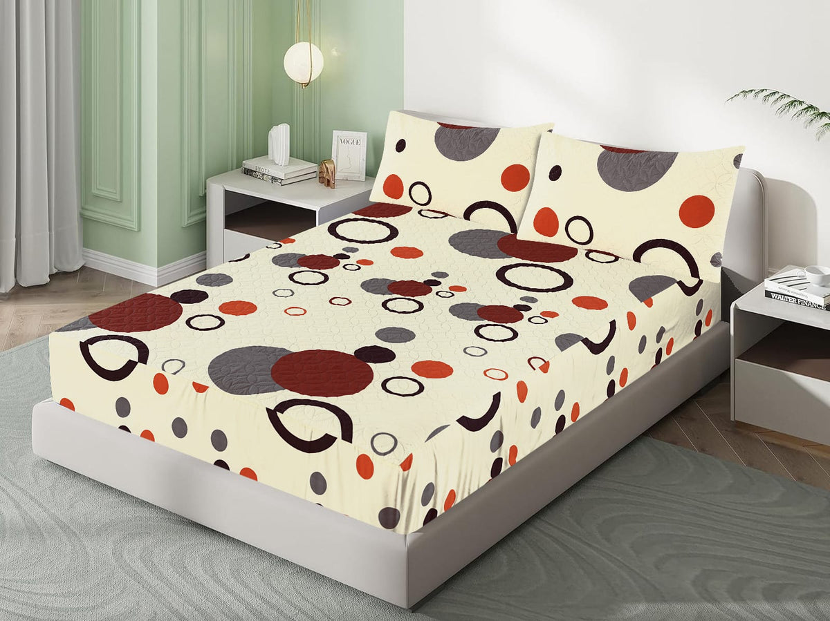 Red circular- printed Quilted Waterproof Mattress Protector-