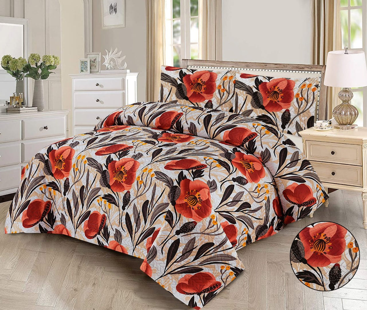 Brown tani- 3pcs BEDSPREAD Set  printed (Light Filling)