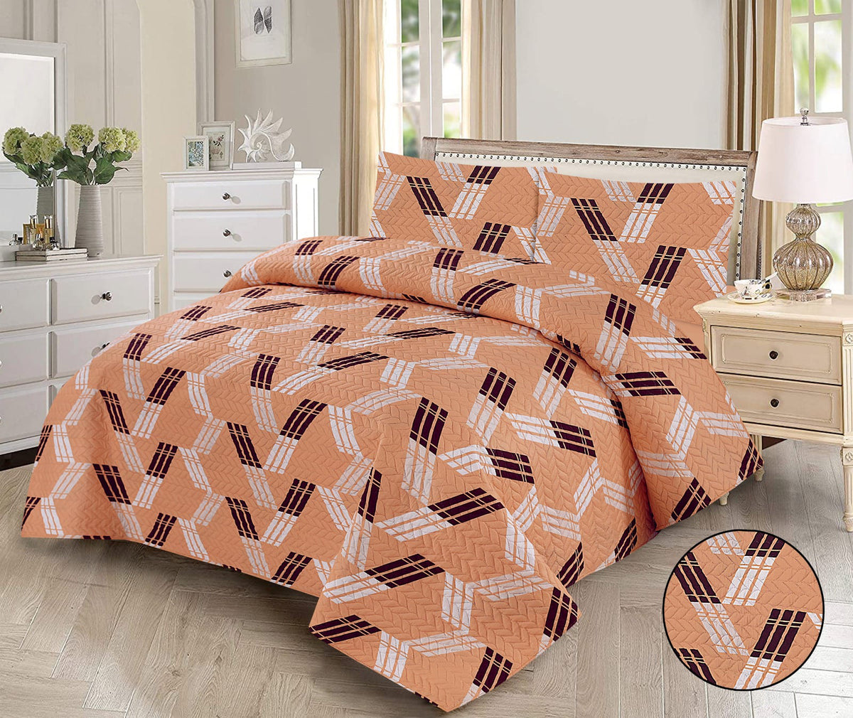Multi triangular- 3pcs BEDSPREAD Set  printed (Light Filling)