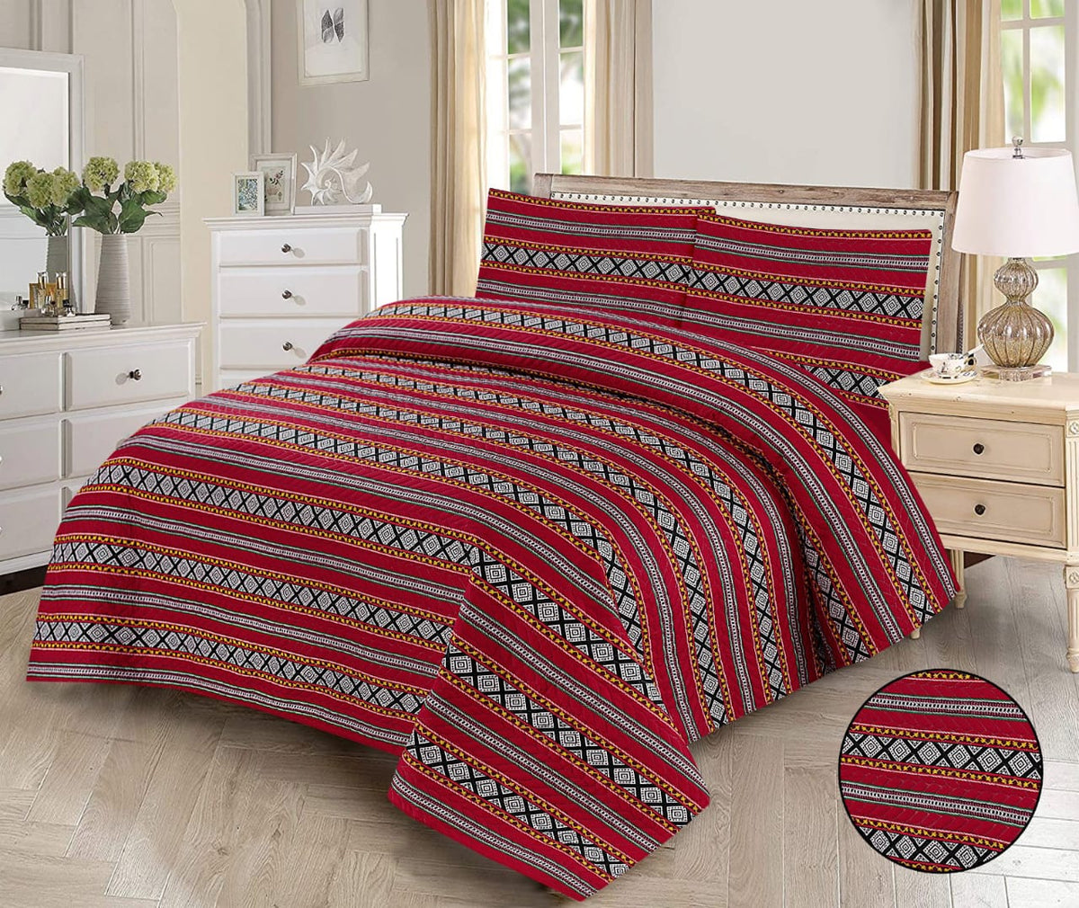 Rousy flawer- 3pcs BEDSPREAD Set  printed (Light Filling)